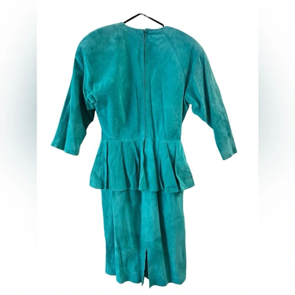 Vintage Turquoise leather midi dress - Picture 2 of 4